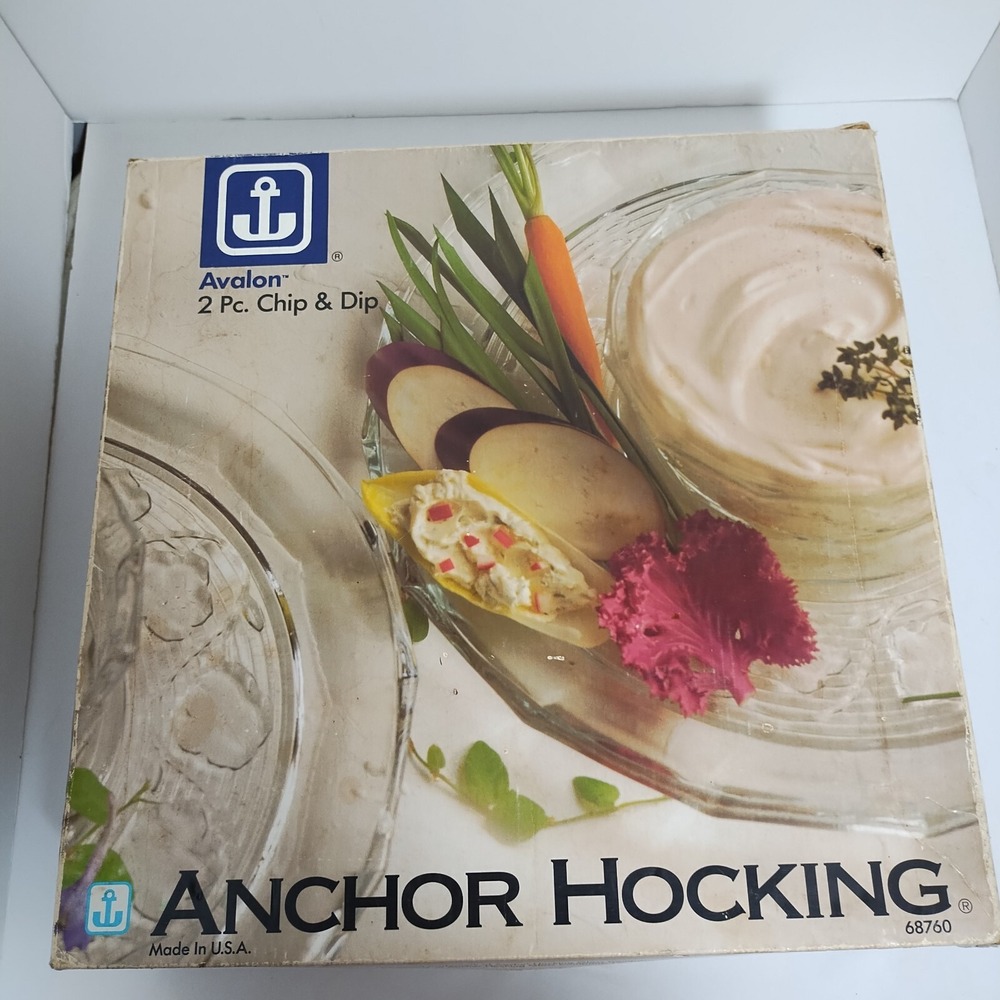 Vintage Anchor Hocking Avalon Clear Glass 12" Chip & Dip 2 Piece Platter & Bowl